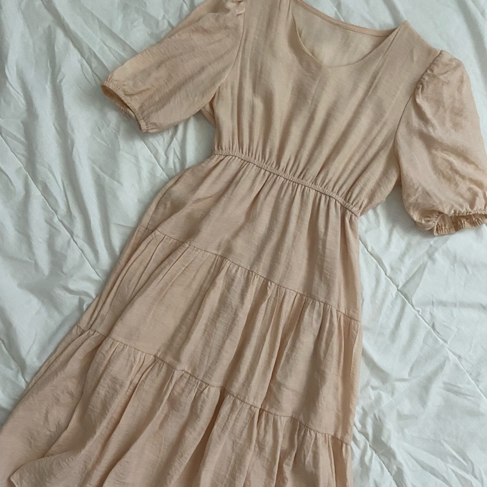 Anthropologie Beige Tiered Dress sz S - Picture 2 of 6